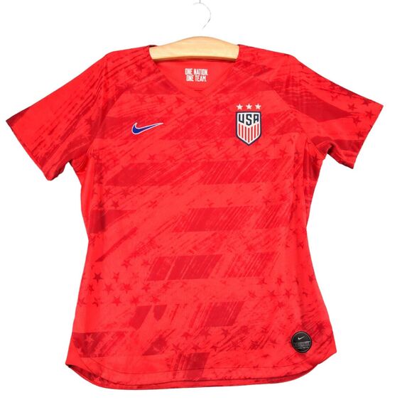 Nike Dri-Fit USA Soccer Jersey Womens Large Short Sleeve Red Crew Neck - Picture 1 of 14